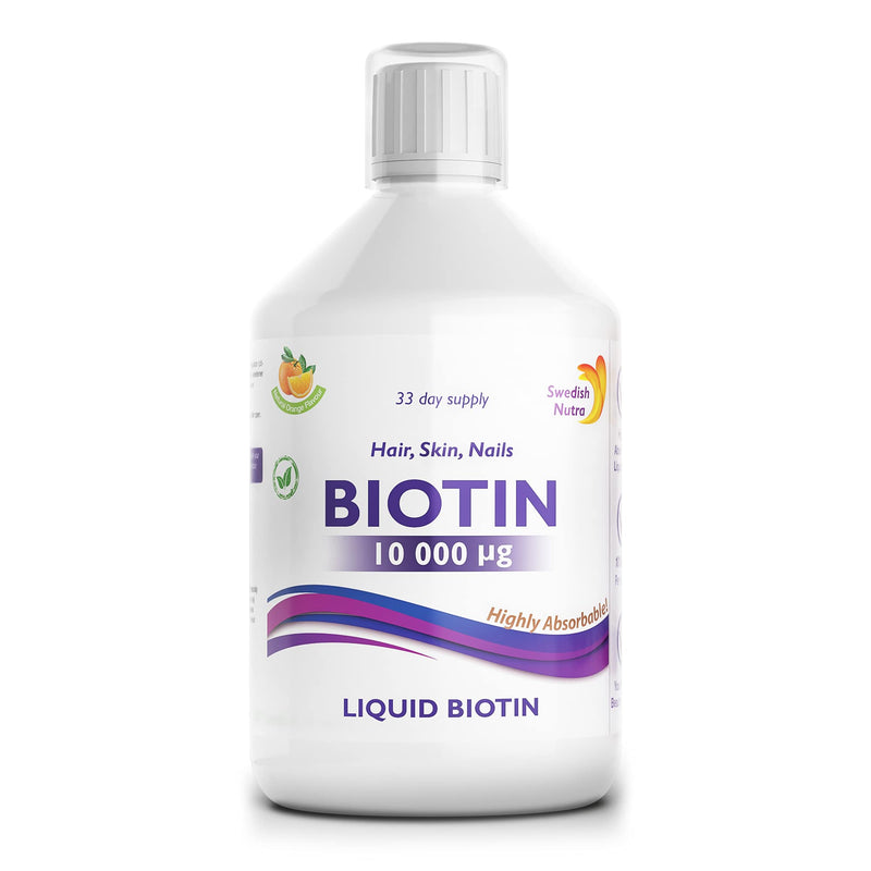 Swedish Nutra Liquid Biotin - Pack of 500ml, 33 Day Supply | Orange Flavour Biotin for Healthy Hair Clear Skin & Strong Nails | Contains Vitamin C & 100% Natural Flavour | High Absorption Rate - BeesActive Australia