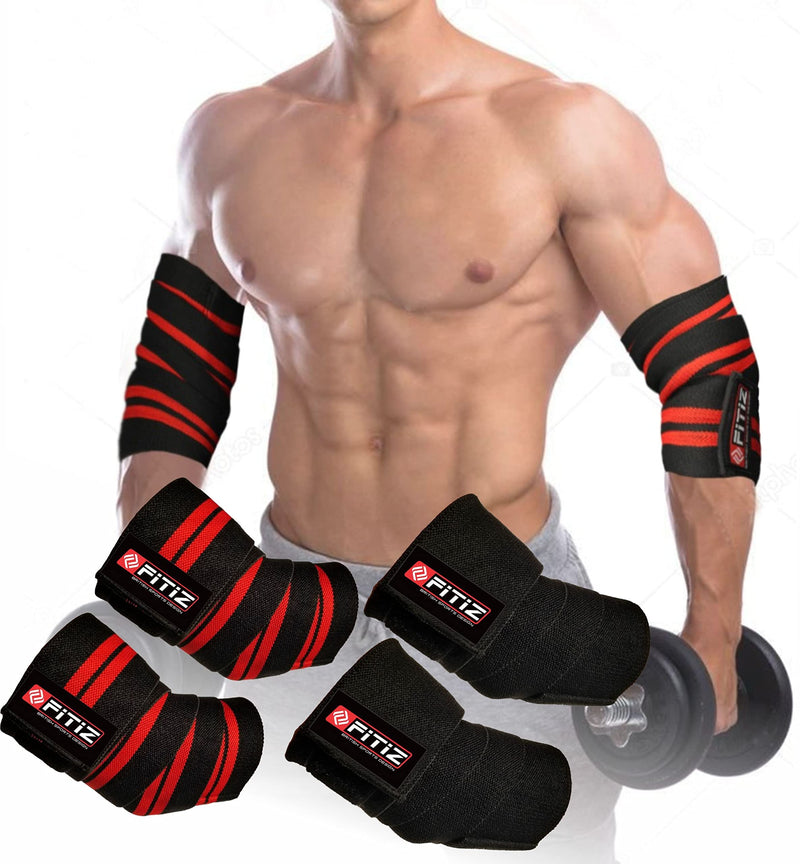 FITIZ Elbow Sleeve Wraps-Elbow Straps Brace For Support & Compression for Weightlifting (Black) Black - BeesActive Australia