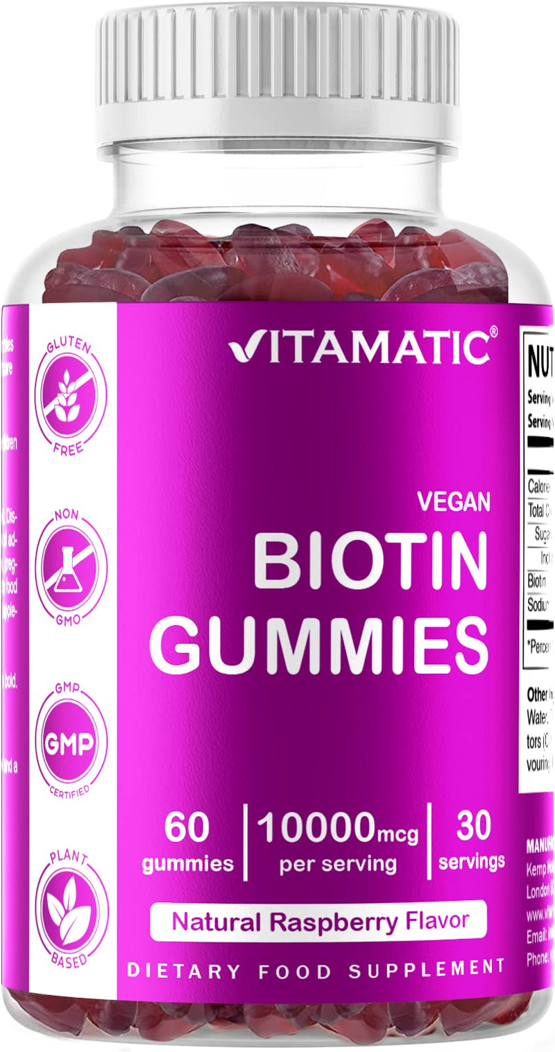 Vitamatic Biotin Gummies 10,000 mcg for Stronger Hair, Skin & Nails - 60 Vegan Gummies - Also Called Vitamin B7 - BeesActive Australia