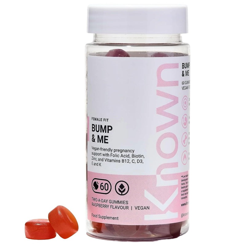 Vegan Bump and Me Folic Acid Pregnancy Vitamin Gummies for Women by Known Nutrition | 60 Two-a-Day Gummies (One Month�s Supply) | Prenatal & Postnatal Support | Raspberry Flavoured Gummies� (1) 1 - BeesActive Australia