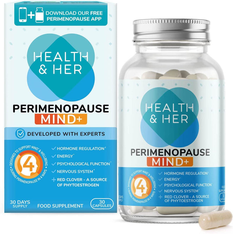 Health & Her Perimenopause Mind+ Supplements for Women - Support for Cognitive Function, Mental Energy & Wellbeing - Contains Red Clover - 1 Month Supply - 30 Perimenopause Supplements - Vegan 30 Count (Pack of 1) - BeesActive Australia
