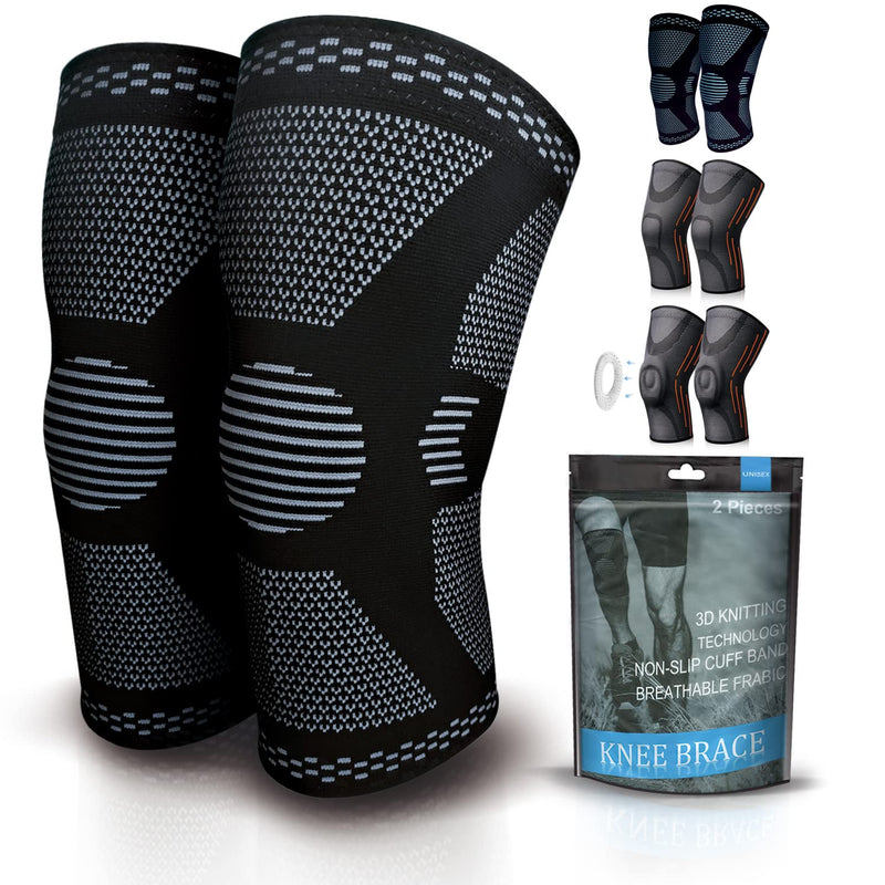 Gemschest 2 Pack Knee Support - Knee Compression Sleeves for Men & Women, Knee Brace for Working Out, Running, Basketball, Gym, Weightlifting, Workout, for Arthritis Joint Pain Relief Size L Black Large(1 Pair) - BeesActive Australia