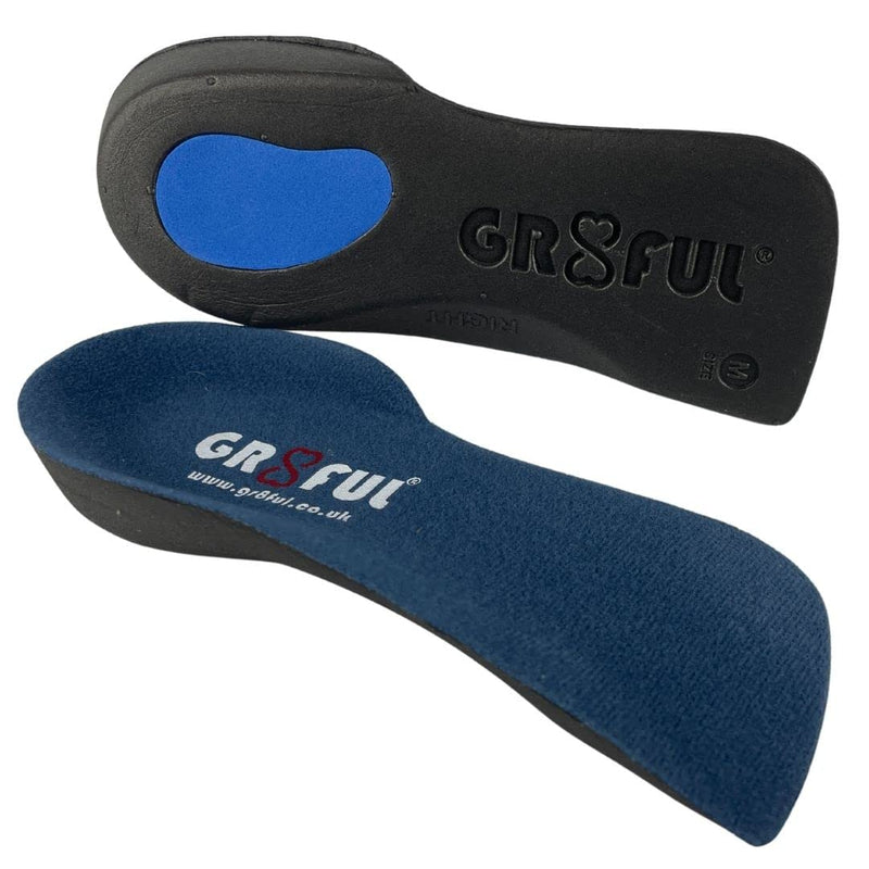 gr8ful® Orthotic Insoles for Plantar Fasciitis + Achilles Tendonitis | Men, Women, All Sports | Arch Support for Over Pronation & Flat Foot - Reduce Heel, Knee & Back Pain, 1 Pair 3/4 Length Slim M Blue - BeesActive Australia