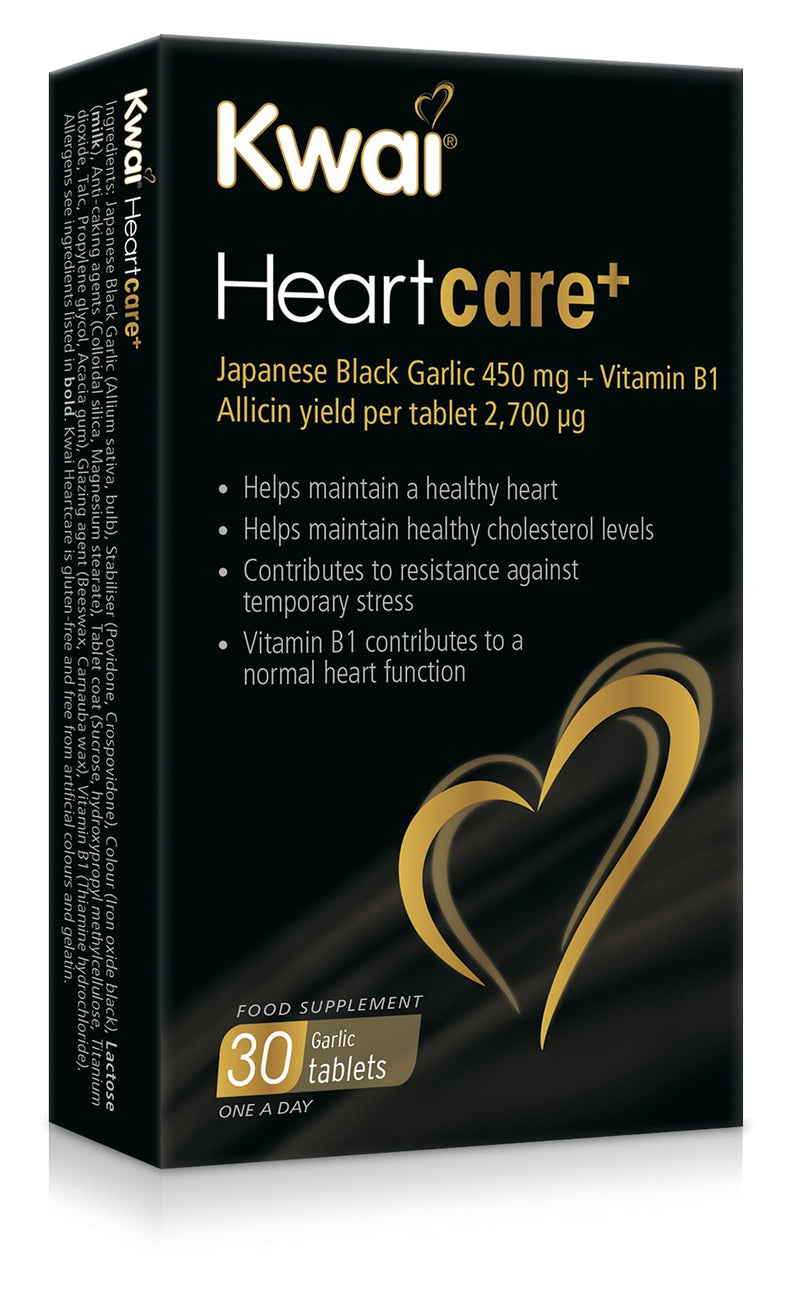 Kwai Heartcare+ fermented Japanese Black Garlic | garlic capsules odourless & Vitamin B1 I healthy cholesterol levels and a healthy heart, rich in antioxidants | 450mg garlic per tablet | 30 tablets - BeesActive Australia