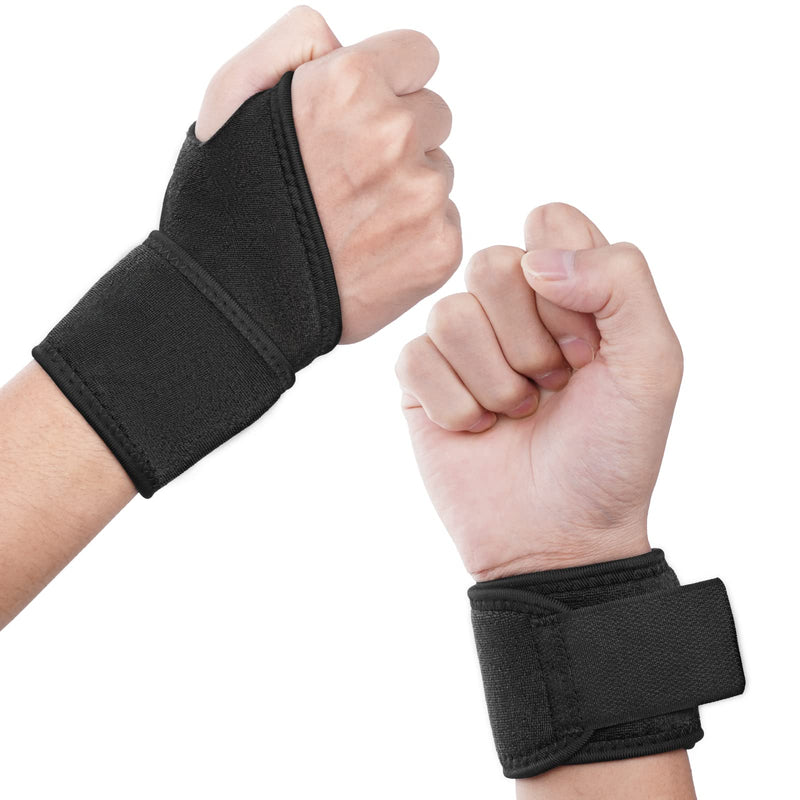 URAQT Wrist Support, 2 Pack Adjustable Wrist Strap for Men Women, Carpal Tunnel Compression Wrist Wraps for Tendonitis Pain Relief, Sports Protecting, Injury Recovery, Wrist Brace for Right&Left Hand Black - BeesActive Australia