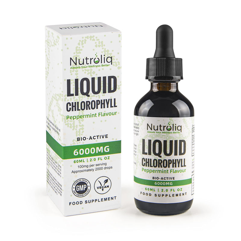 Nutroliq Liquid Chlorophyll Drops for Water - Herbal Extract Promoting Healthy Weight Management, Immune System - Energy & Cleansing Support - Non-GMO, Zero Sugar - 60ml, Natural Peppermint Flavor - BeesActive Australia