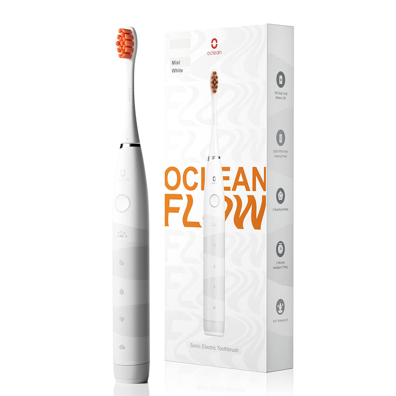 Oclean Flow, Sonic Electric Toothbrush, 5 Modes with Whitening, 180 Days Battery Life, 2 Min Timer & 30s Reminder, IPX7 – White - BeesActive Australia
