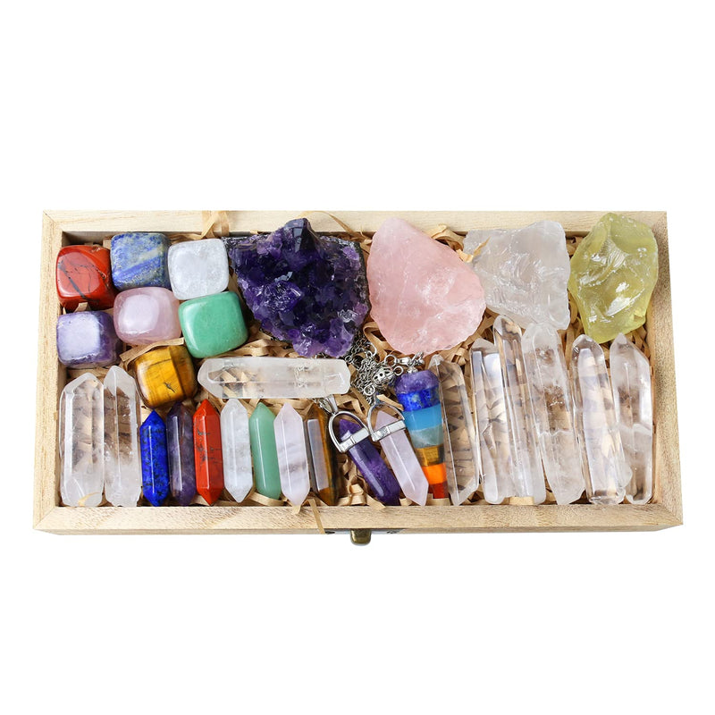 Nvzi Healing Crystals Kit in Wooden Box, Chakra Crystals Set, Crystals for Beginners, Meditation Accessories, Cristal Stone, Amethyst Crystal, Raw Crystals and Gemstones, Spiritual Gifts for Women Crystal Wands Set - BeesActive Australia