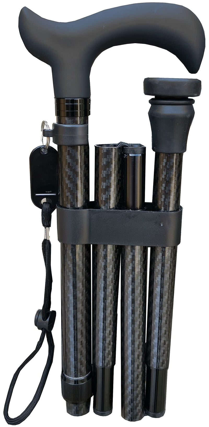 Deluxe Carbon Fibre 4-Part Folding Adjustable Walking Stick Cane for Men, Ladies and Women with Soft Grip Handle - 33.5” to 37.5” - BeesActive Australia