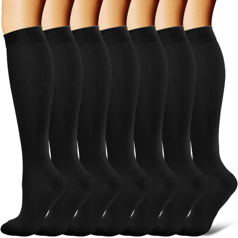 Compression Socks for Men & Women 7 Pairs Circulation 15-20 mmHg-Best support for Athletic, Nurse, Medical, Running L-XL Black - BeesActive Australia