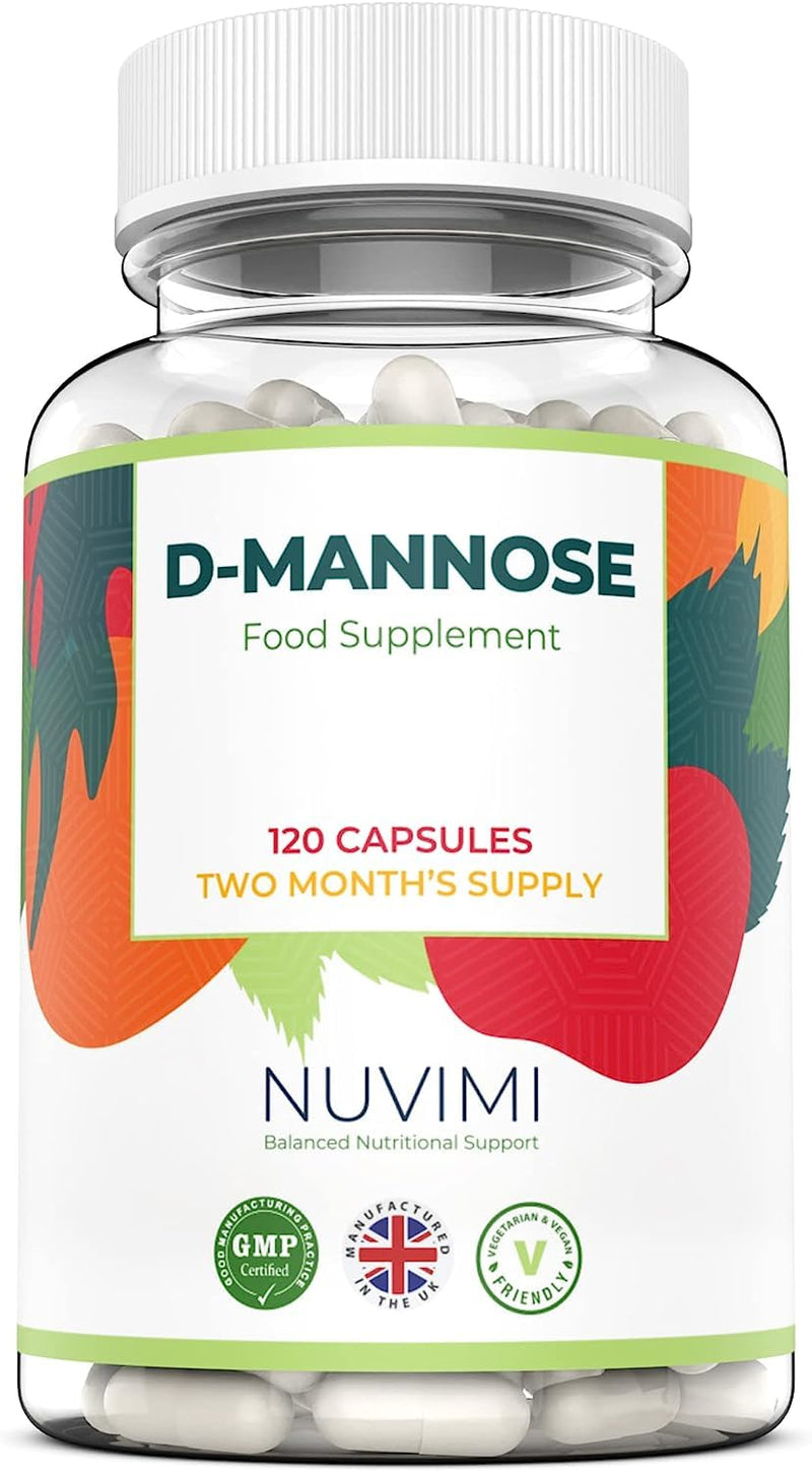 D Mannose 120 Capsules, 1000 mg per Dose, Promotes Urinary Tract Health, Natural Vegan UTI Defence by NUVIMI® - BeesActive Australia