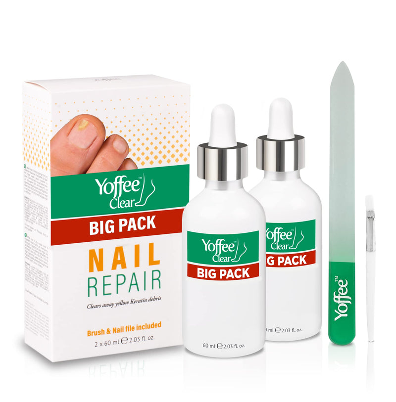 Yoffee Clear Nail Care Kit 2 x 60ml Bottle - Fungal Nail Treatment for Finger and Toe Nail - Antibacterial & Antiseptic - Antifungal with Organic Argan Oil, Tea Tree Oil–Improved Formula/Made in Spain - BeesActive Australia
