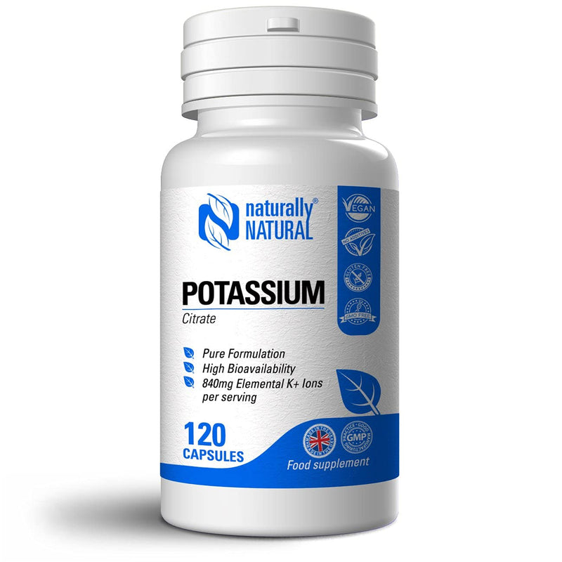 Naturally Natural Potassium Citrate 120 Vegan Capsules High Dose 840mg Elemental K+ Ions per Daily Serving (42% DV), Pure Formulation for Leg Cramps, Blood Pressure and Electrolyte Balance - BeesActive Australia