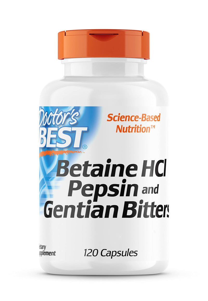Doctor's Best, Betaine HCl (Betaine Hydrochloride) with Pepsin and Bitter Substances from Gentian, 650mg, 120 Soft Capsules, Highly Dosed, Laboratory-Tested, SOYA-Free, Gluten-Free, Non-GMO - BeesActive Australia