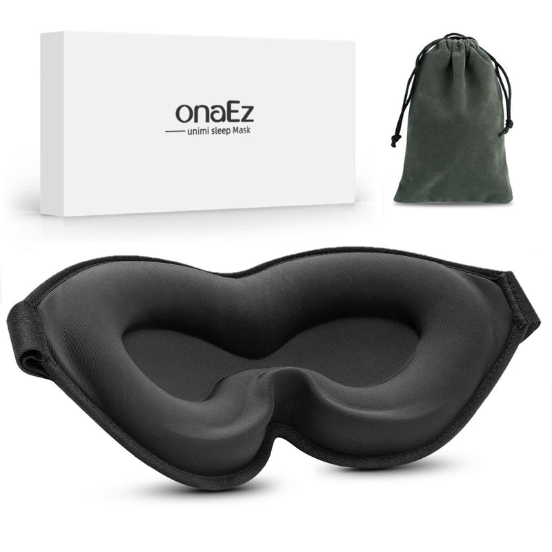 onaEz Sleep Mask, Super Soft Comfort Milk Ice Silk Sleep Masks 3D Contoured Cup Blindfold Eye Mask Concave Molded Light Blocking Eye Cover for Travel, Yoga, Nap, All Night Sleeping Black - BeesActive Australia