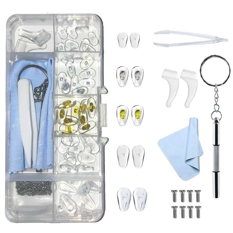 25 Pairs Eye Glasses Nose Pads, Silicone Screw-in Nose Pad Eye Glasses Repair Kit with Screws Screwdriver Tweezers Cleaning Cloth - BeesActive Australia
