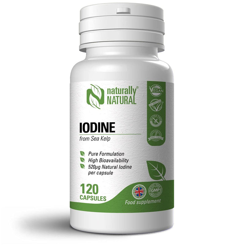 Naturally Natural Sea Kelp Iodine 120 Vegan Capsules High Dose 520mcg Iodine per Capsule Pure Formulation 4 Months Supply - BeesActive Australia
