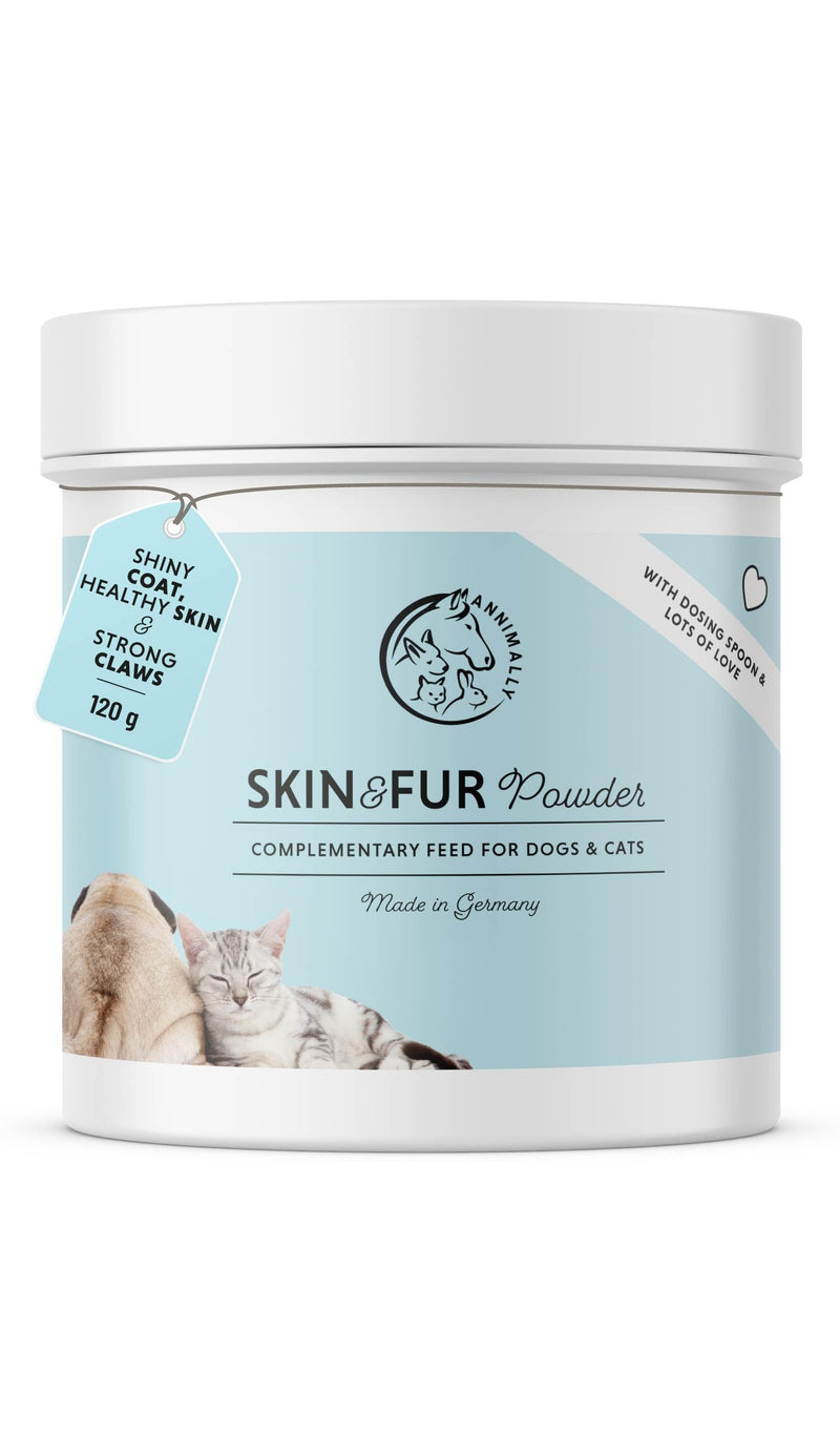 Annimally Skin & Coat Powder for Dogs & Cats 120 g - Daily Nutritional Supplement for Coat, Skin & Claws, with Brewer’s Yeast, Spirulina, Biotin, Zinc & Calcium, Made in Germany