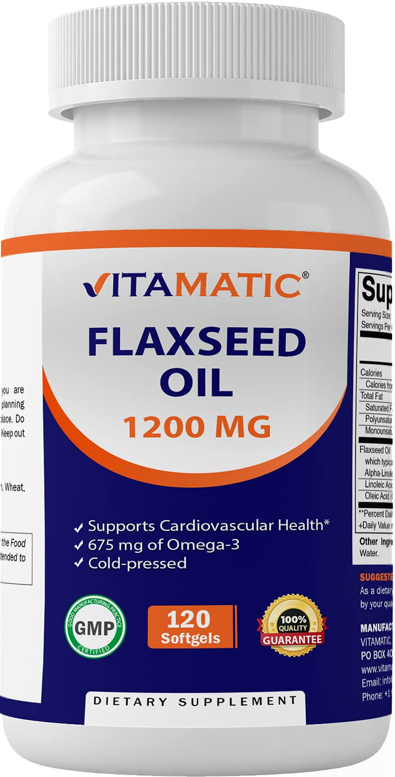 Vitamatic Flaxseed Oil 1200mg 120 from Cold Pressed Flax Seed - 675 mg of ALA Omega 3 Fatty Acids for Improving Heart Health - BeesActive Australia