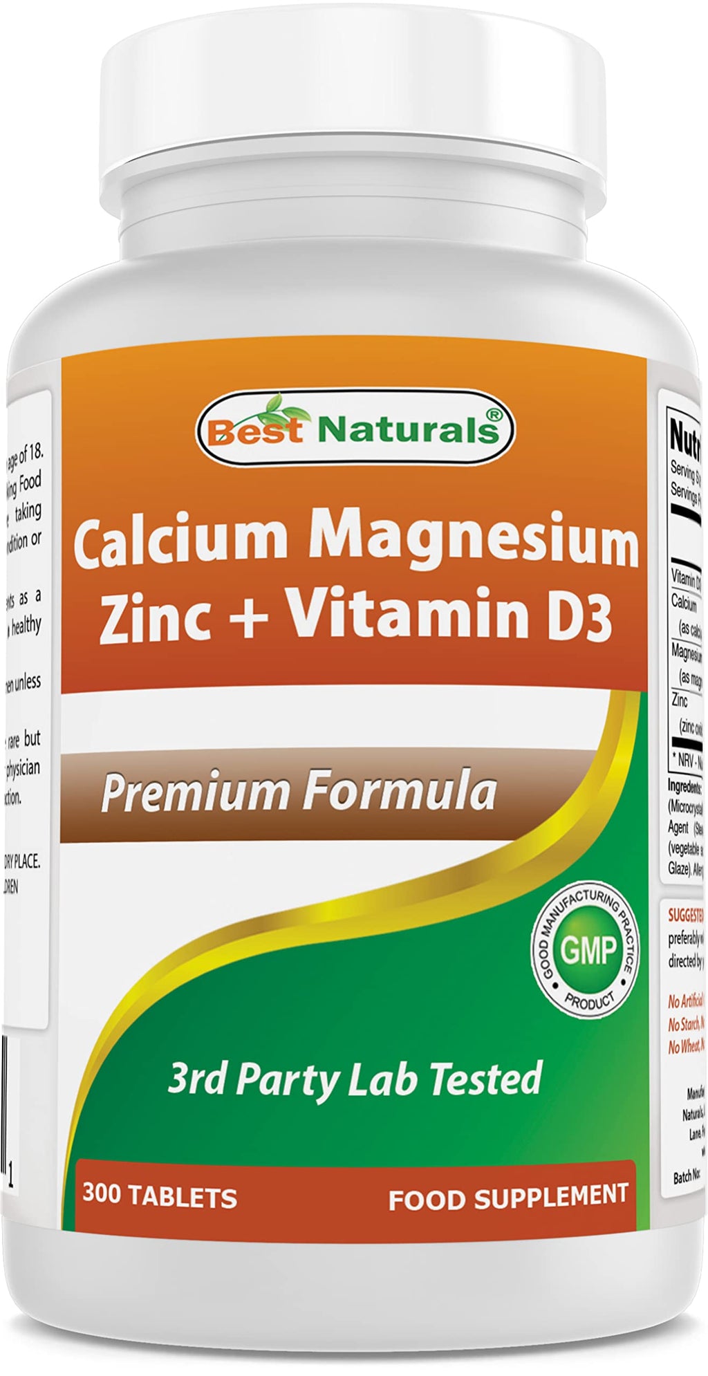 Best Naturals Calcium Magnesium Zinc with Vitamin D3, 300 Tablets - Calcium 1000 mg, Magnesium 400 mg, Zinc 25 mg & D3 600 IU per Serving (3 Tablets) - BeesActive Australia