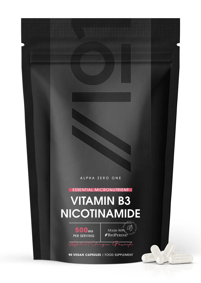 Vegan Vitamin B3 500mg Capsules - 500mg Nicotinamide - 90 Vegan Caps - No Additives � Non-GMO, Gluten Free. (1 Pack) - BeesActive Australia