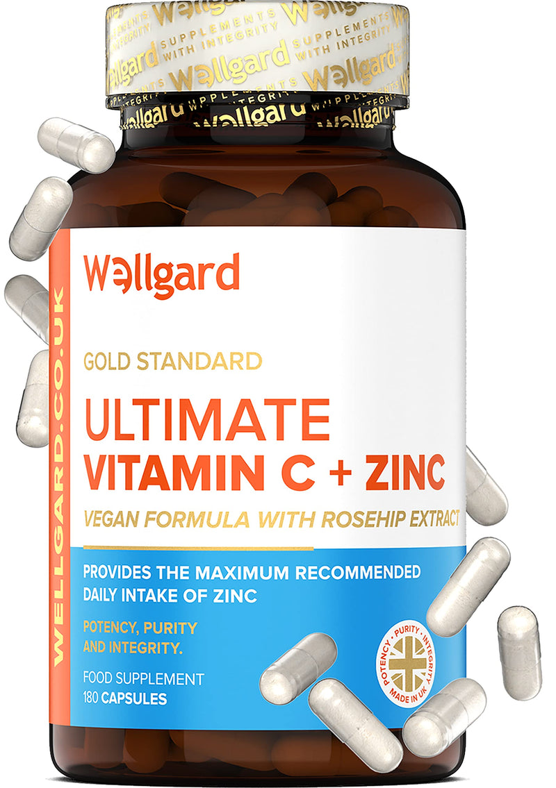 Vegan Vitamin C and Zinc by Wellgard - Maximum Recommended Daily Intake of Zinc, Made in UK - BeesActive Australia