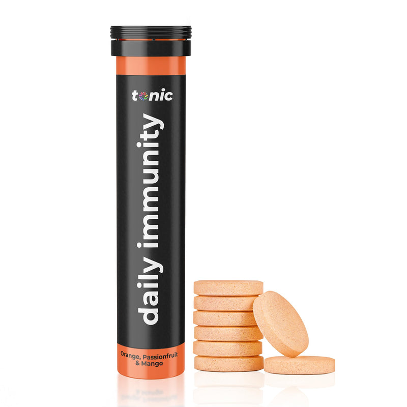 Tonic Health Immunity Supplement - 11 in 1 Vitamins, Minerals & Phytonutrients - Vitamin D, Vitamin C, Zinc - Natural, Vegan, No Sugar - Max Strength Effervescent Tablets - Orange & Mango (20 Tablets) 20 Count (Pack of 1) - BeesActive Australia