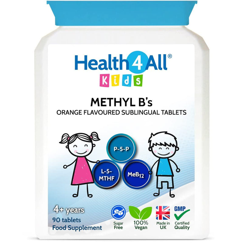 Health4All Kids Methyl B's 90 Tablets for Children for Stress & Mood Support. Sublingual Vegan pre-methylated B12 Methylcobalamin, 5-Methylfolate and Vitamin B6 P-5-P 90 Count (Pack of 1) - BeesActive Australia