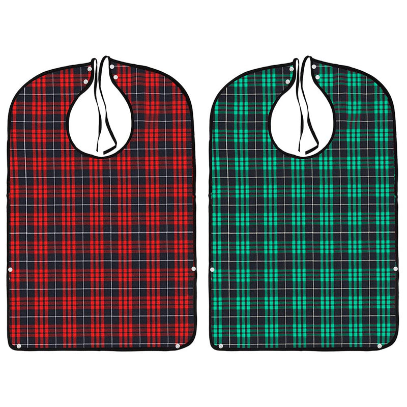 kuou Adult Bibs,Adult The Eldly Bib Adult Washable Dining Bibs for Elderly （2 Pack，Checkered pattern） - BeesActive Australia
