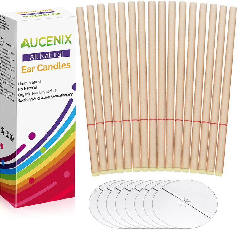Natural Ear Candles 16 Pcs, Aucenix Beeswax Ear Wax Candles, Hopi Ear Candle with Protector Disks - BeesActive Australia