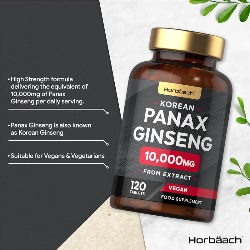 Panax Ginseng Capsules High Strength | 6000mg Korean Ginseng Extract | Suitable for Vegans & Vegetarians | by Horbaach - BeesActive Australia