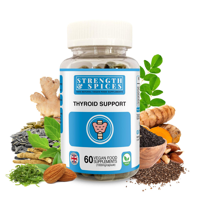 Strength & Spices Natural Thyroxine, Thyroid Support Supplement for Better Mood and Energy, Hormone Balance for Women and Men, Rich in Maca Root, Kelp, Ashwagandha and Brazil Nuts, 1000mg, 60 Capsules - BeesActive Australia