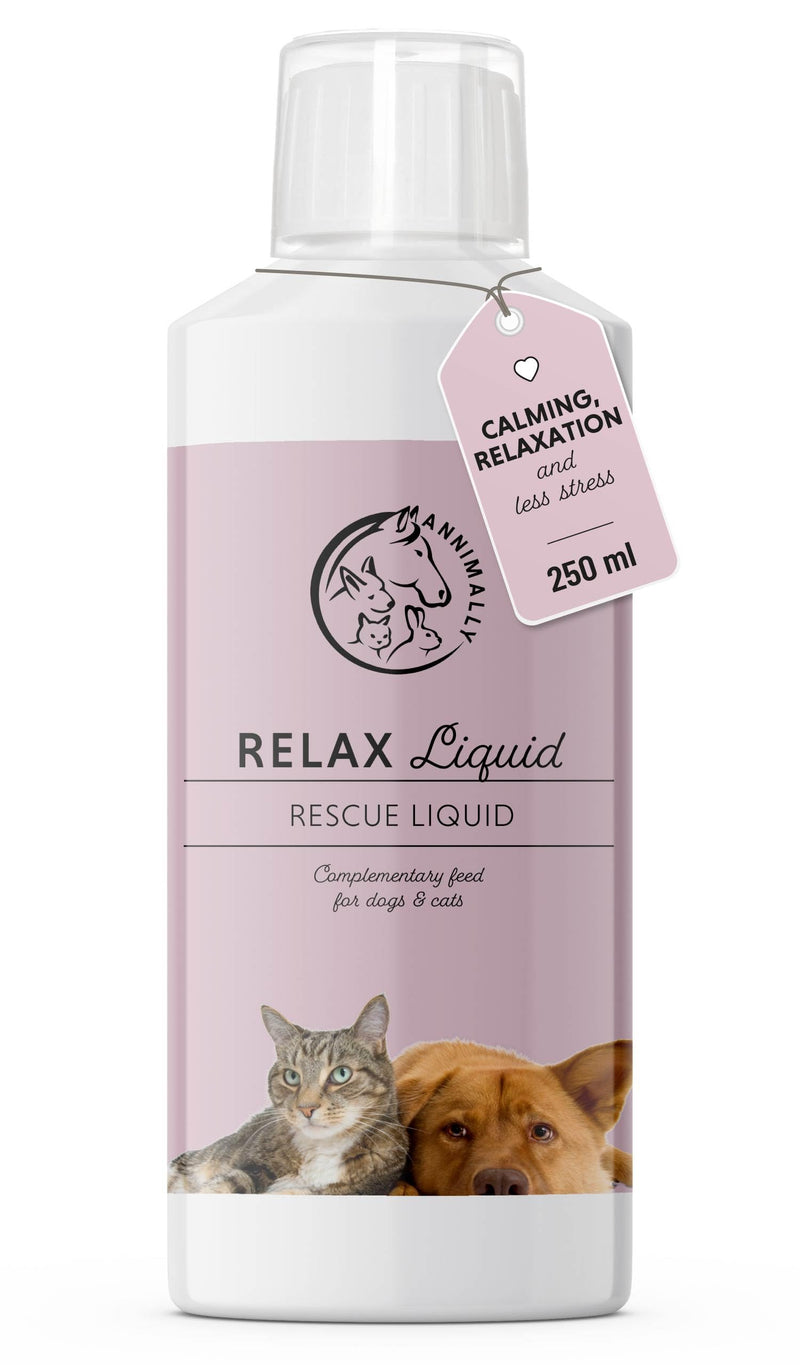 Annimally Relax Liquid for Dogs & Cats 250 ml - Daily Pet Supplement with L-Tryptophan, Moringa, Ashwagandha, Magnesium, Passion Flower, St John’s Wort & Hops, Made in Germany