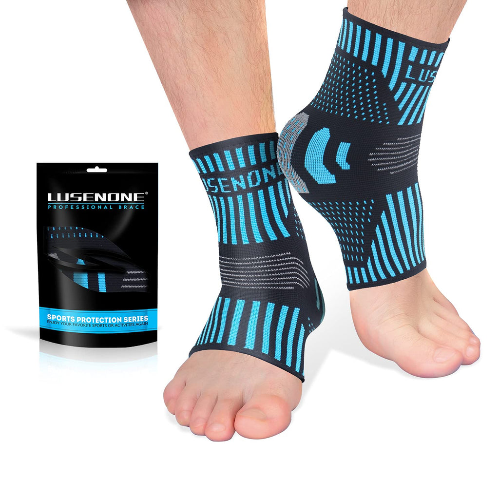 Professional Ankle Support Brace 2 Pack, Breathable Plantar Fasciitis Socks, Anti-Slip Ankle Compression Sleeve Socks for Joint Pain, Ligament Damage, Sprained Ankle, Achilles Tendonitis, Sports M Blue（Pair） - BeesActive Australia