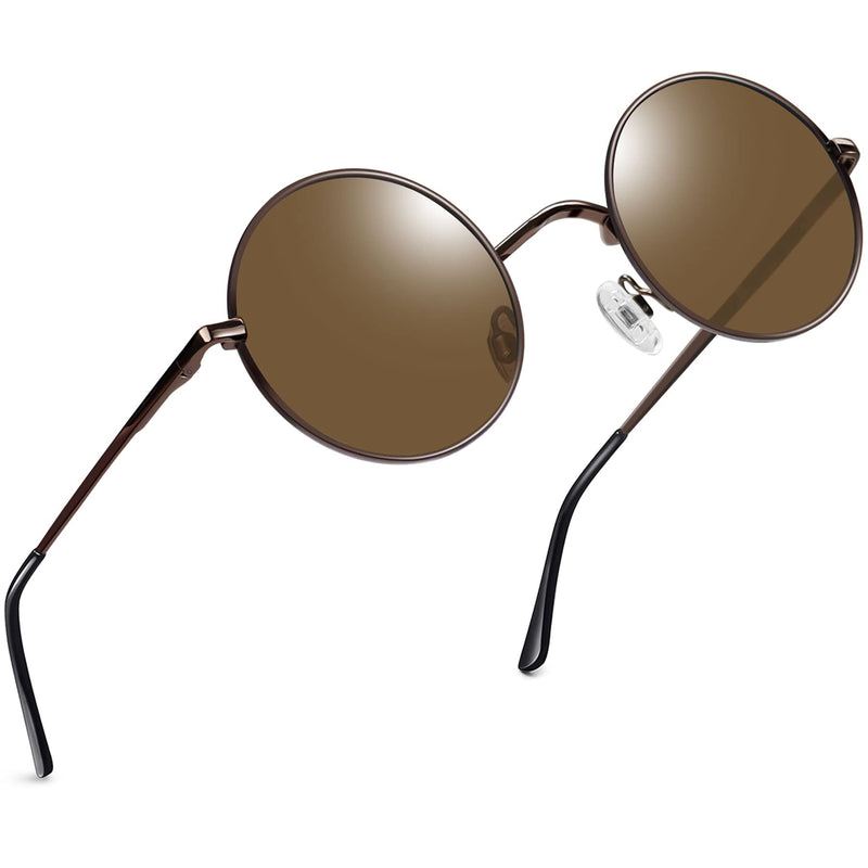 Joopin Polarised Steampunk Sunglasses for Men and Women UV400 Protection Metal Frame Circle Retro Round Sunglasses Mens A13-brown - BeesActive Australia