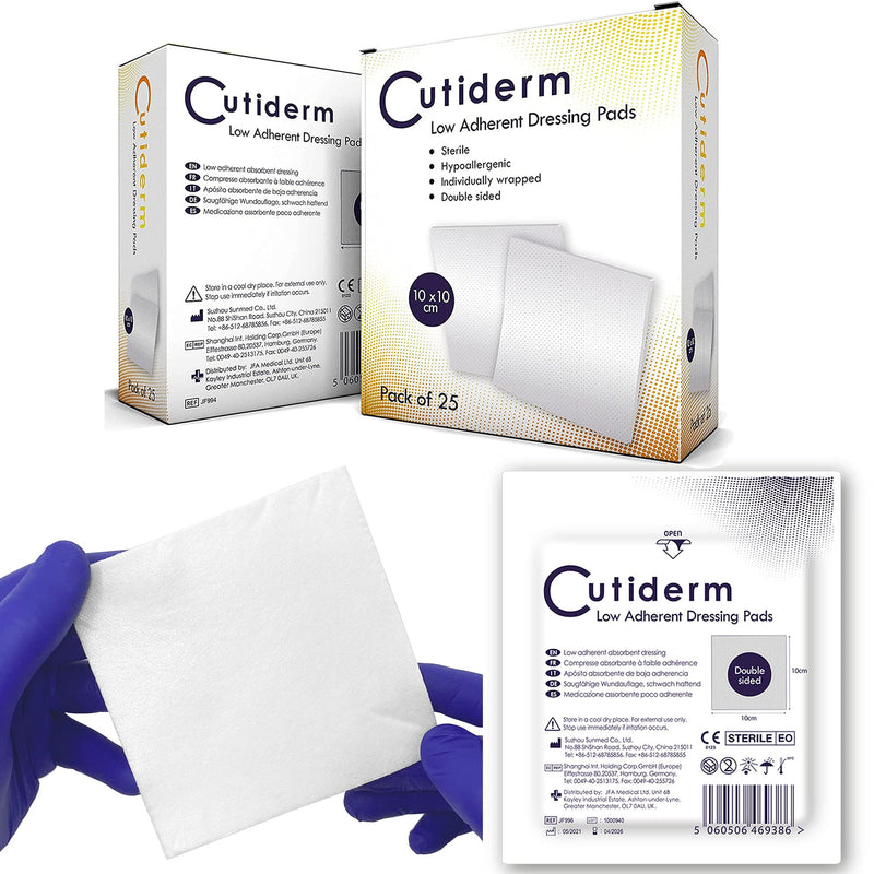 Cutiderm Low Adherent Sterile Absorbent Wound Dressing Pad 10cm x 10cm - Box of 25 10cm x 10cm (Pack of 25) - BeesActive Australia
