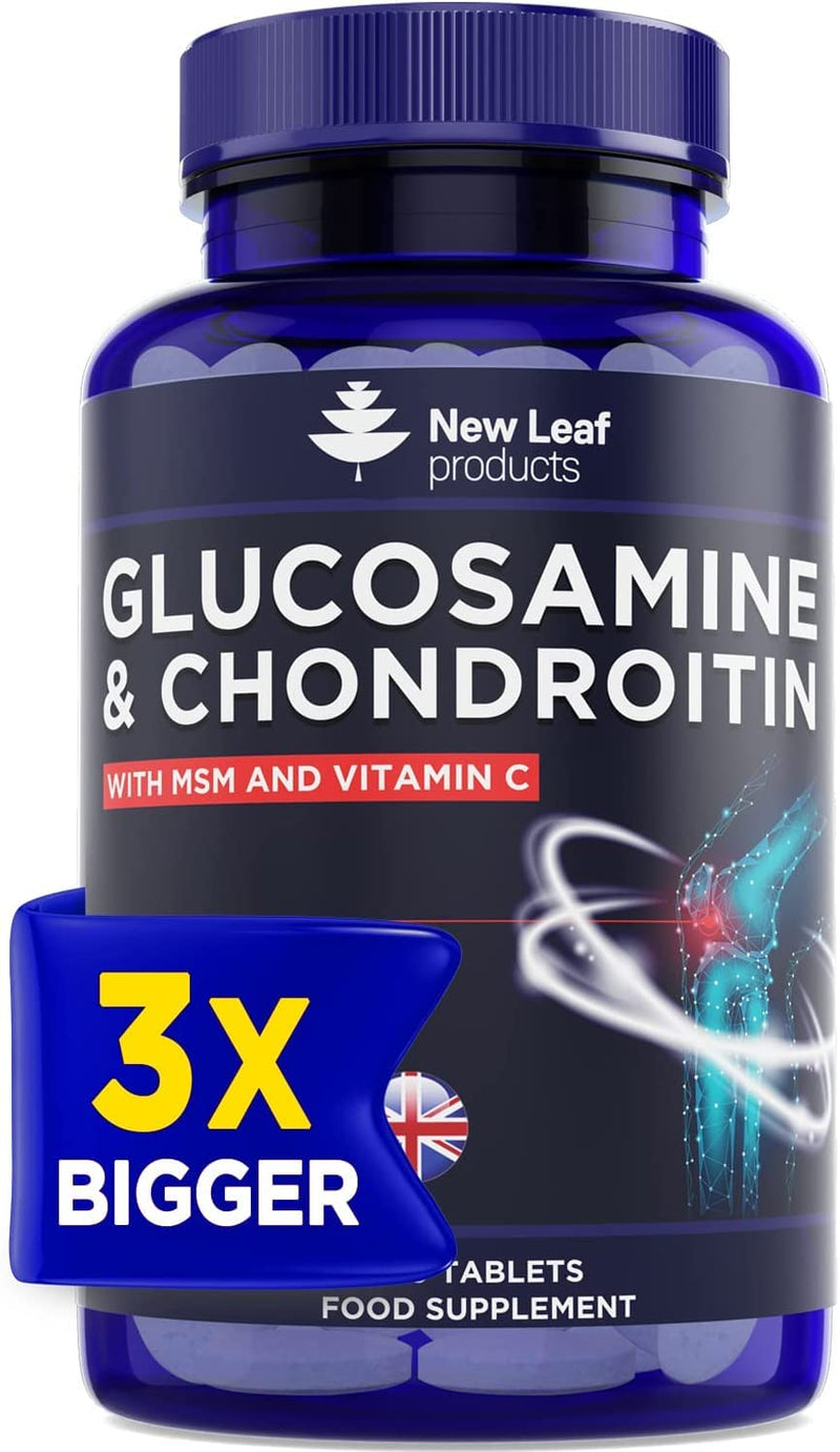 Glucosamine and Chondroitin High Strength - with MSM Extra Absorbency Enriched with Vitamin C, Glucosamine Sulphate Chondroitin Sulphate Gluten-Free, GMP, 365 Food Supplement Tablets 365 Count (Pack of 1) - BeesActive Australia