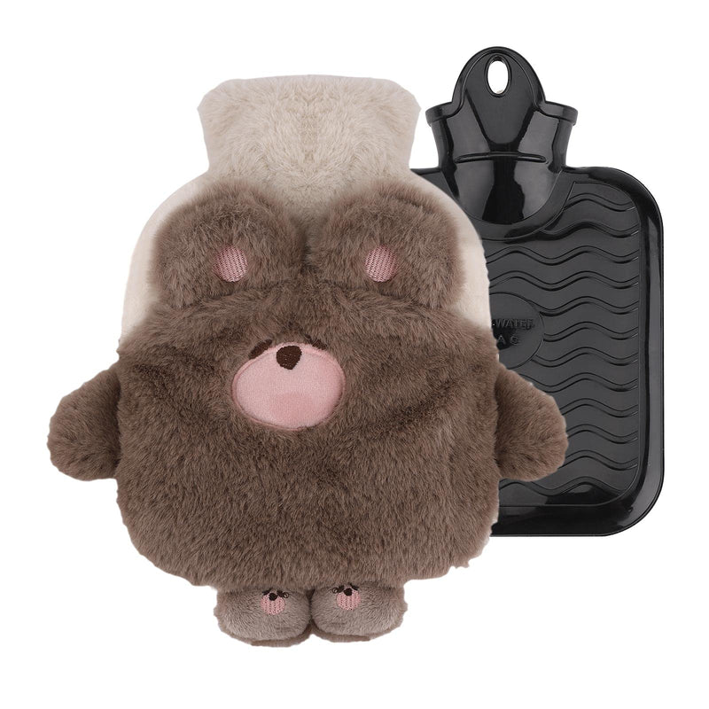 Hot Water Bottle 400ml Water Bag with Cute Fleece Cover for Cosy Nights Back Neck Waist Legs Bed Warm (Cute Bear) Cute bear - BeesActive Australia