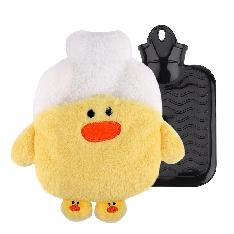 Hot Water Bottle 400ml Water Bag with Cute Fleece Cover for Cosy Nights Back Neck Waist Legs Bed Warm (Duck) Duck - BeesActive Australia