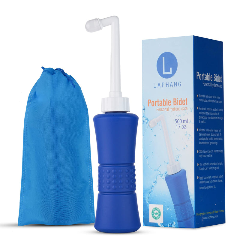 laphang Portable Bidet 500ml Blue Peri Bottle with Waterproof Pouch and Cap – PP + TPR, Leak Proof & Scratch Resistant –Perineal bottle for Postpartum Hemorrhoids Healing, Maternity Kit Essentials 6W-8VRW-ATQ4 - BeesActive Australia