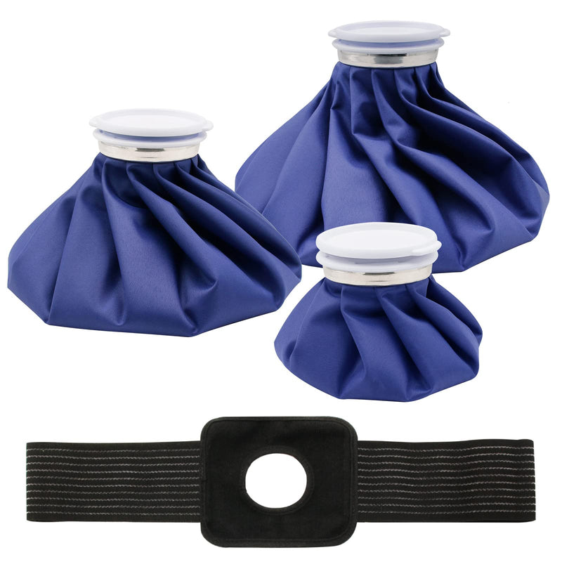 Ice Bag for Injuries, 4-Pack Reusable Ice Cold Pack, Hot & Cold Therapy Packs for Sports Injury and Pain Relief with Elastic Breathable Support Wrap, 3 Sizes (6"/9"/11") First Aid Ice Packs, Dark Blue - BeesActive Australia