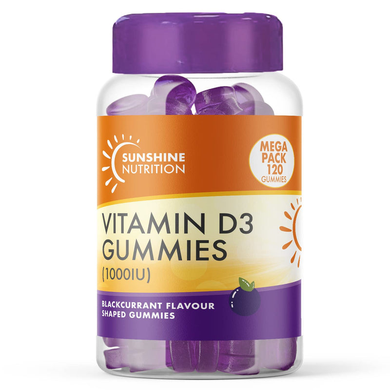 Daily Vitamin D Gummies for Adults - Contains 1000IU (25ug) VIT D3 Supplement for Immune Support - Easy Take Blackcurrant Flavour - 4 Month Supply - 120 Gummies - by Club Vits 120 Count (Pack of 1) - BeesActive Australia