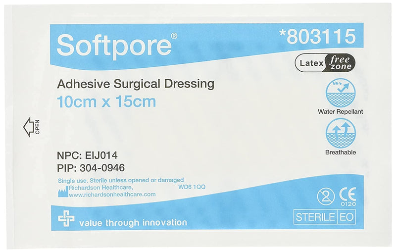 Softpore Adhesive Surgical Dressing - 10cm x 15cm (10 Single Dressings) 10 x 15 cm (Pack of 10) - BeesActive Australia