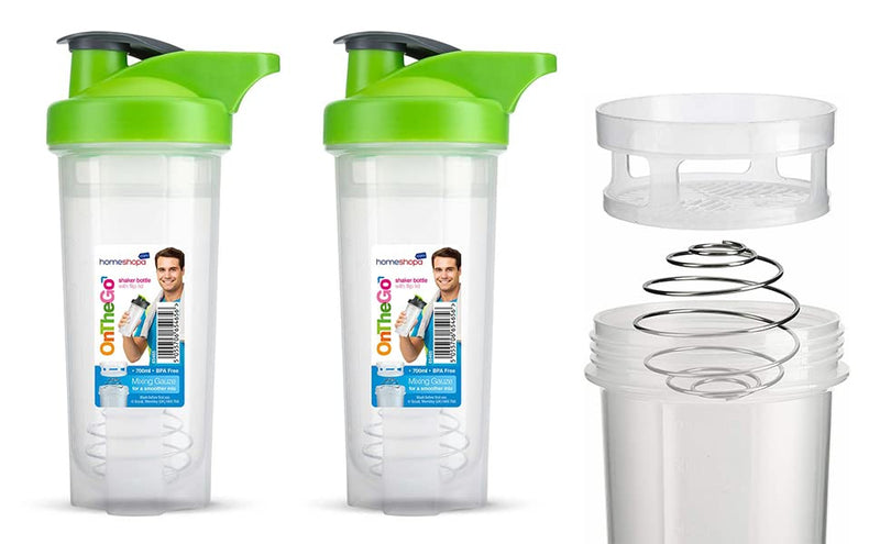 HOMESHOPA Powder Shaker Bottles, 700ml Protien Shaker Bottle with Mixer Ball for Supplement Shakes, Leakproof Screw On Lid & Secure Drinking Flap Cap, BPA Free Large Sport Gym Blender Bottle-Pack of 2 - BeesActive Australia