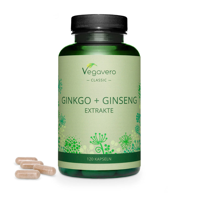 Ginkgo Biloba & Panax Ginseng Vegavero� | NO Additives | 12000 mg Ginkgo & 2000 mg Red Korean Ginseng Extracts | Vegan | 120 Capsules (4 Month Supply) - BeesActive Australia