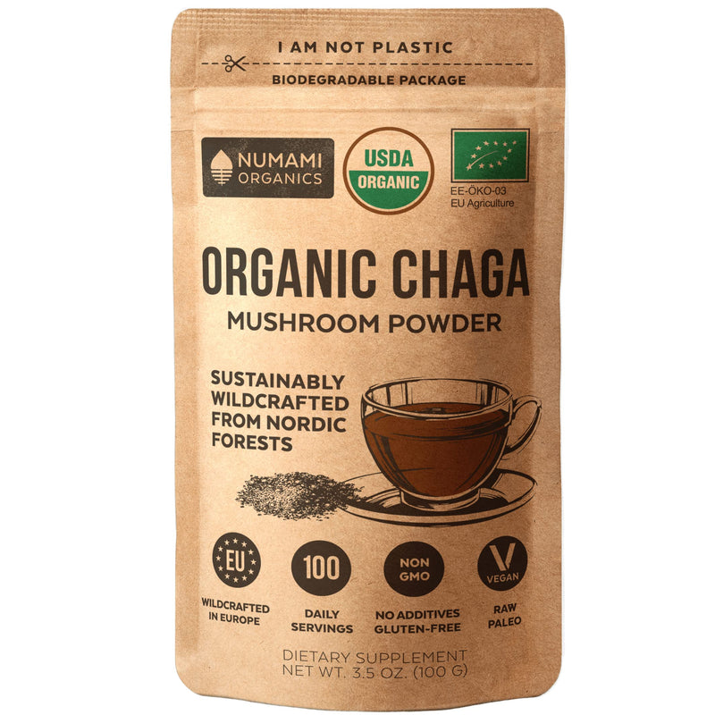 Organic Chaga Mushrooms Powder - Fine Powder to Make Chaga Tea for Immune Defense and More Energy, Organic Chaga is Wild Grown and Sustainably Harvested in Europe, Certified USDA Organic, 100 servings Chaga Powder - BeesActive Australia