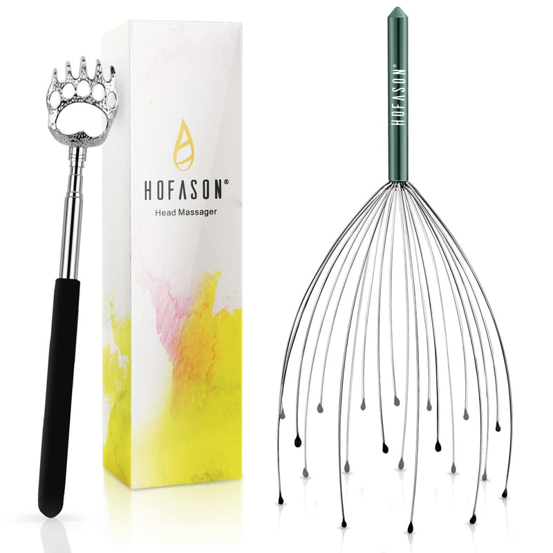 HOFASON Scalp Massager with 20 Fingers, Head Massager Back Scratcher Massage Tool Kit, Extendable Bear Claw Back Scratchers Tool for Men Women Gift, Head Body Deep Relax (Jade Green & Black) Jade Green & Black - BeesActive Australia