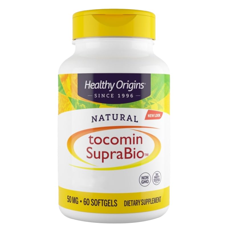 Healthy Origins, Natural Tocomin SupraBio, 50mg, 60 Softgels, Laboratory Tested, Vitamin E, Gluten Free, SOYA Free, Non-GMO - BeesActive Australia