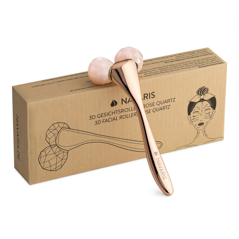 Navaris Rose Quartz 3D Face Roller - Facial Massager Facial Roller - Beauty Skincare Tool for Massaging Cooling Smoothing Skin Routine - Rose Gold - BeesActive Australia