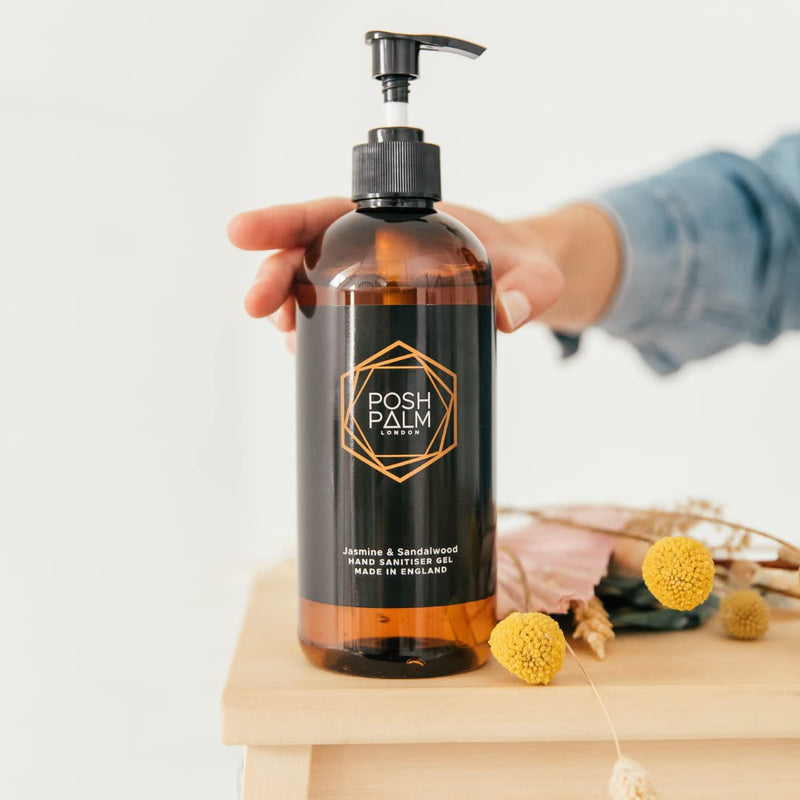 Posh Palm Luxury Hand Sanitiser Gel - Sandalwood & Jasmine scented hand gel - 500ml refillable pump bottle. Vegan-friendly - BeesActive Australia